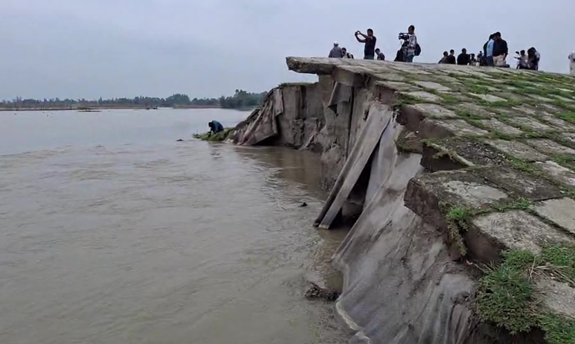 তিস্তার তাণ্ডবে নিশ্চিহ্ন বাঁধ, ১৪ লাখ টাকার বাঁশের পাইলিংয়ে ভাঙন