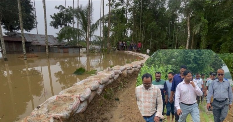 উজিরপুরে মনু নদীর বাঁধ ভেঙে লোকালয়ে পানি, বাড়ছে ভাঙন আতঙ্ক